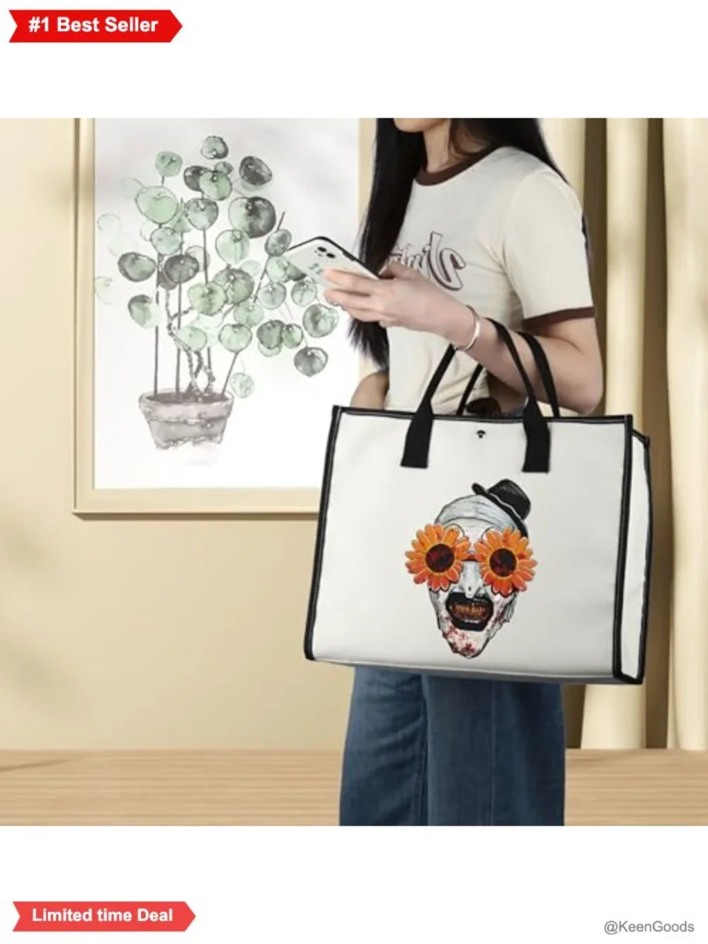 Canvas Tote Bag Reusable Grocery Shopper Clown Print